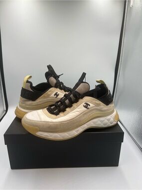 CHANEL Cream Runner Sneakers size 8